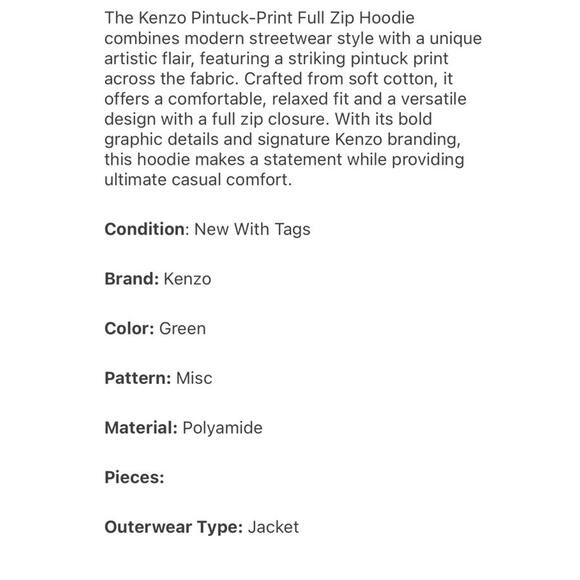 NWT Kenzo Pin Tuck Jacket Coat Parka L - Picture 4 of 5